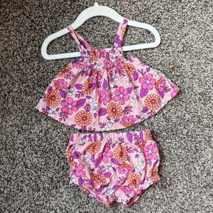 Baby Cat and Jack Two-Piece Set - retro floral pink, size 9 months